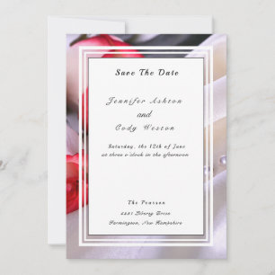 Save The Date Roses et perles roux Rose Mariage de crème rouge