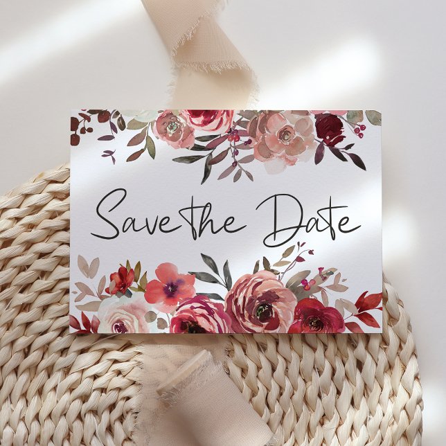 Save The Date Roses Florales Rouge Teintées Tendances Étape Date (Créateur téléchargé)