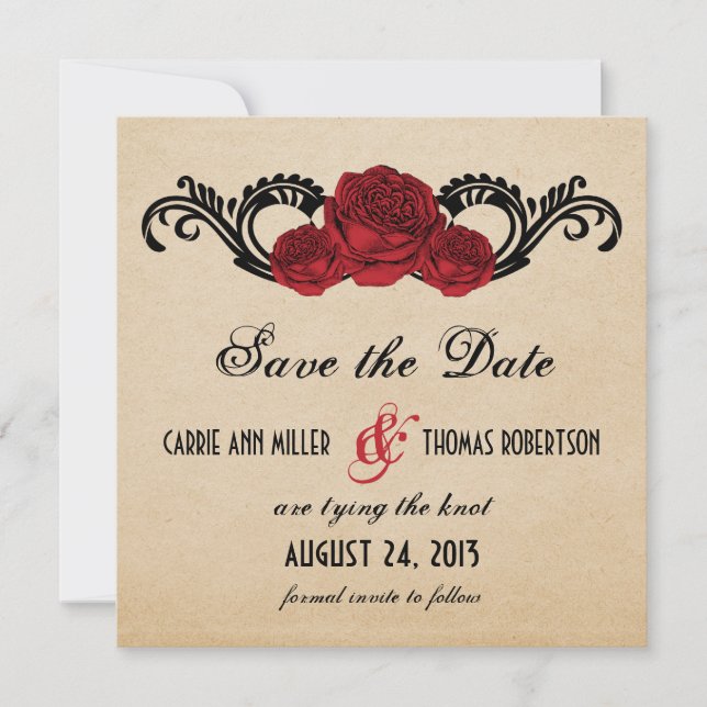 Save The Date Roses gothique Swirl Enregistrer la date Invitatio (Devant)