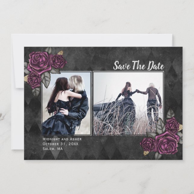 Save The Date Roses gothiques 2 Photo Black Wedding Enregistrer  (Devant)