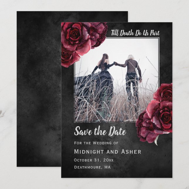 Save The Date Roses gothiques foncés sauvez la date (Devant / Derrière)