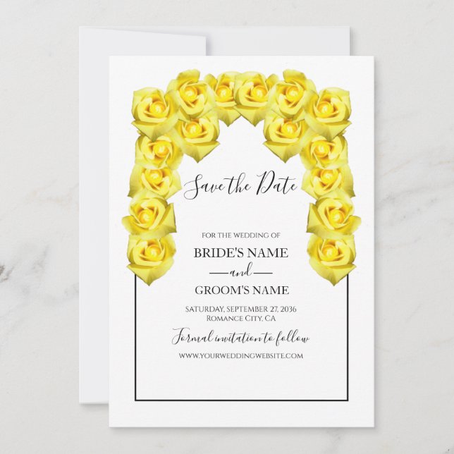 Save The Date Roses Jaunes Rustiques Mariage Enregistrer La Date (Devant)