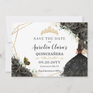 Save The Date Roses Noires Florales Or Quinceanera Sweet Seize A