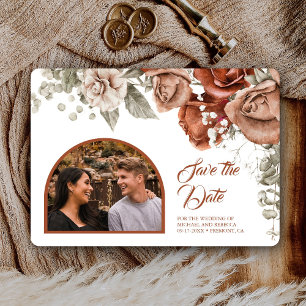 Save The Date Roses orange brûlés Terracotta Floral Mariage Phot