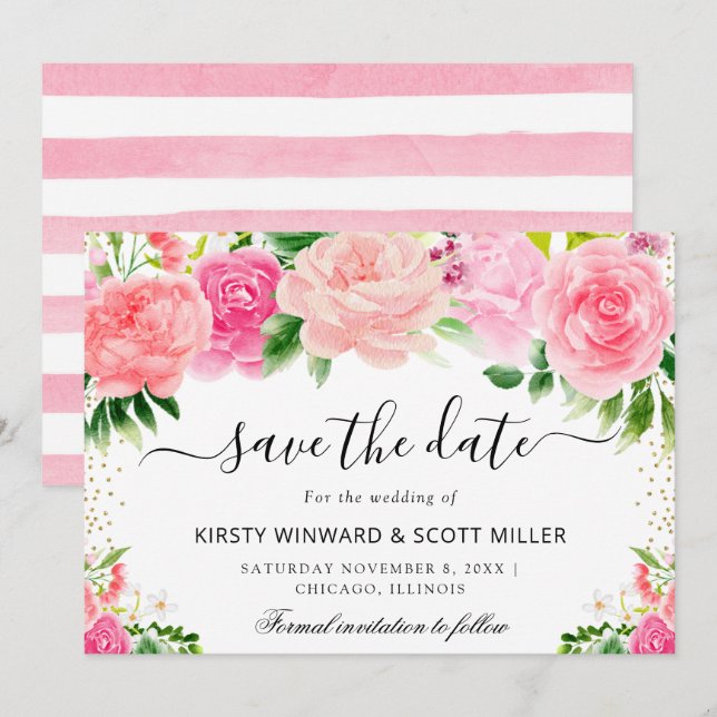 Save The Date Roses Roses Été Fleurs Mariage (Devant / Derrière)