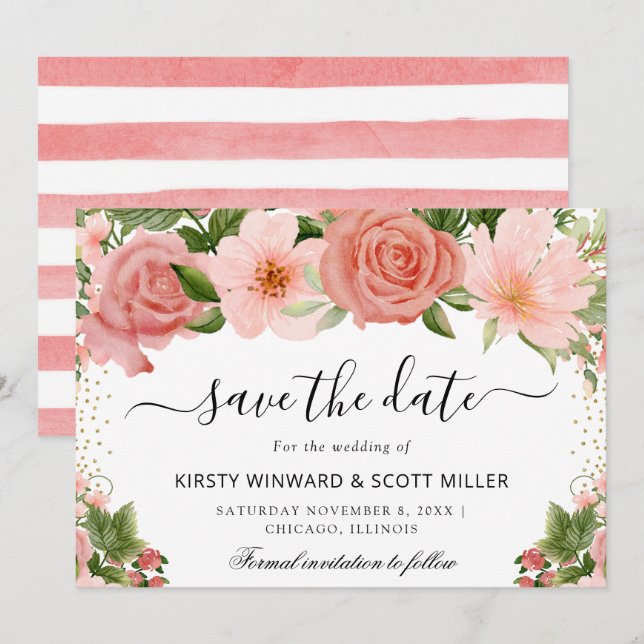Save The Date Roses Roses Été Fleurs Mariage (Devant / Derrière)