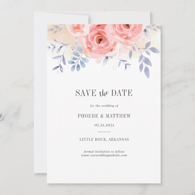 Save The Date Roses roses rose florale Aquarelle Lilac Chute de  (Devant)