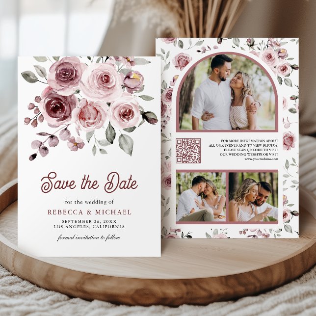 Save The Date Roses roses roses Dusty Photo QR Code Mariage (Créateur téléchargé)