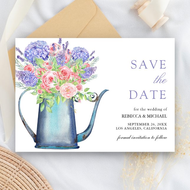 Save The Date Roses Roses Sanguine Hydrangeas Violettes Mariage (Créateur téléchargé)