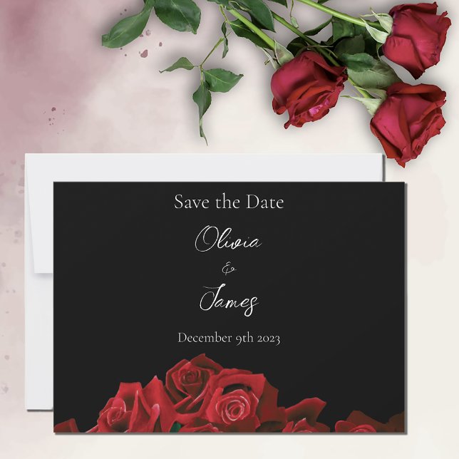 Save The Date Roses rouges Blanc noir Elégance intemporelle (Créateur téléchargé)
