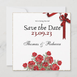 Save The Date Roses Rouges Floral Aquarelle Dessin à main Vintag