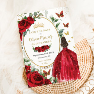 Save The Date Roses rouges Floral Princesse robe or Quinceañera