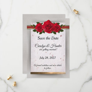Save The Date Roses rouges magnifiques avec Mariage d'accents or