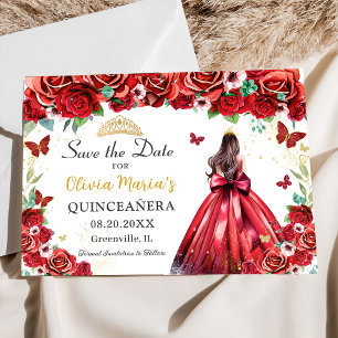 Save The Date Roses rouges Papillons floraux Princesse Quinceañe