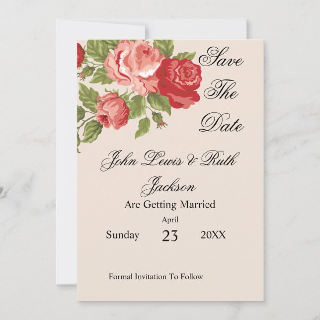 Save The Date Roses Rouges Script Enregistrer la Date | Élégant  (Devant)