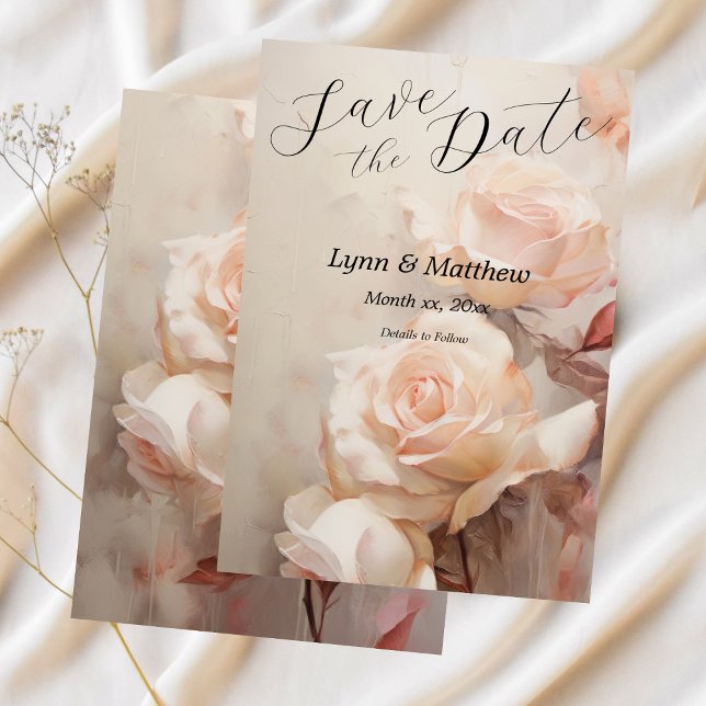 Save The Date Roses tendres d'été, Mariage élégant (Soft Summer Roses, Elegant Wedding Save The Date - Announcement Card)