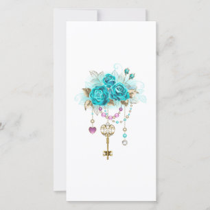 Save The Date Roses Turquoise avec Clés