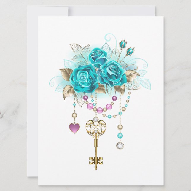 Save The Date Roses turquoise avec touches (Devant)