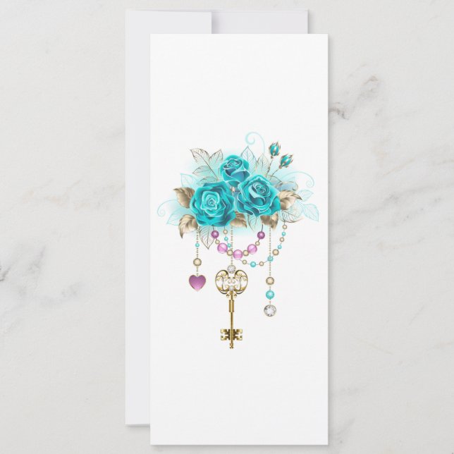 Save The Date Roses turquoise avec touches (Devant)