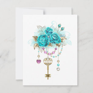 Save The Date Roses turquoise avec touches