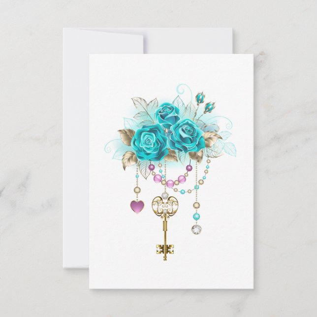 Save The Date Roses turquoise avec touches (Devant)