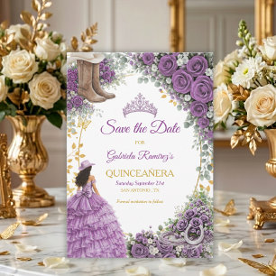 Save The Date Roses Violettes Occidentales Quinceañera de Campa