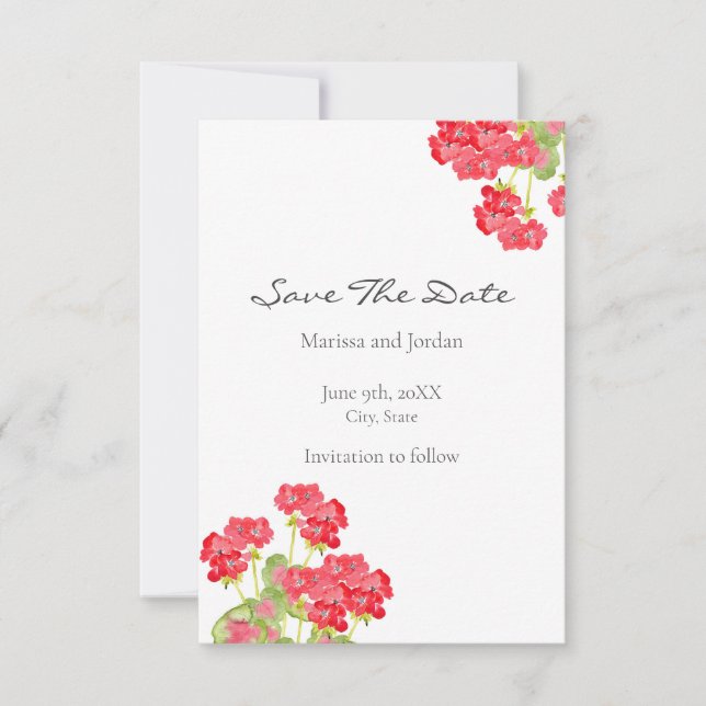 Save The Date Rouge Aquarelle Geraniums 2 Enregistrer La Date (Devant)