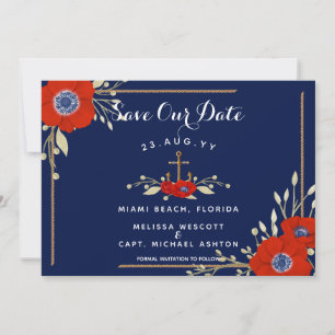 Save The Date Rouge blanc et bleu marine Mariage d'anémone marin