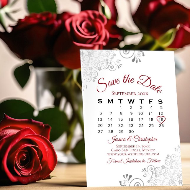 Save The Date Rouge & Blanc Simple Élégant Calendrier de mariage (Créateur téléchargé)