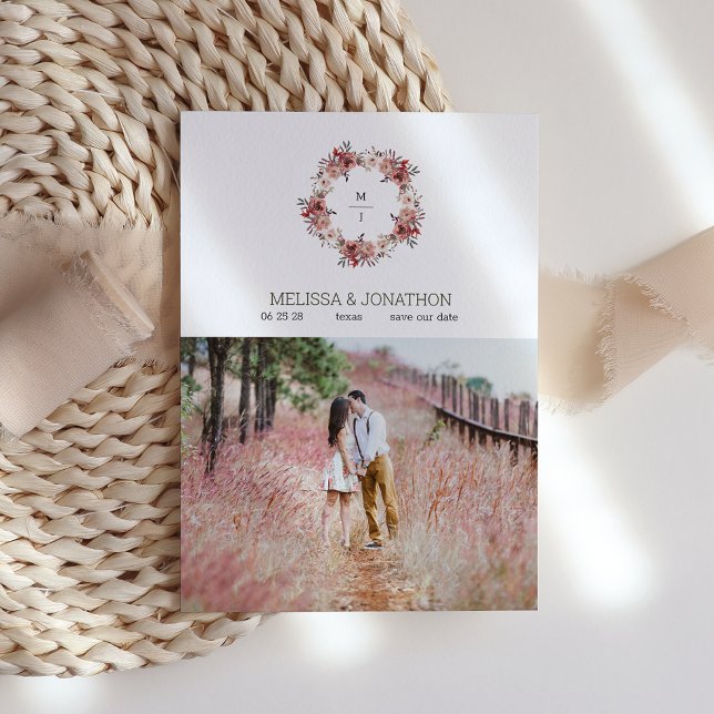 Save The Date Rouge Blush Floral Roses tendance Enregistrer la d (Créateur téléchargé)