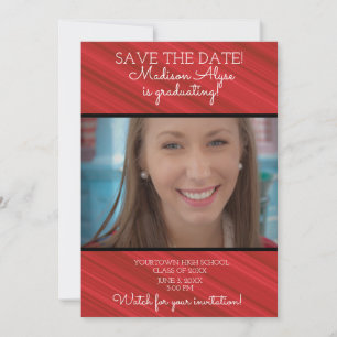 Save The Date Rouge élégant rayé de blanc et de noir pour la rem