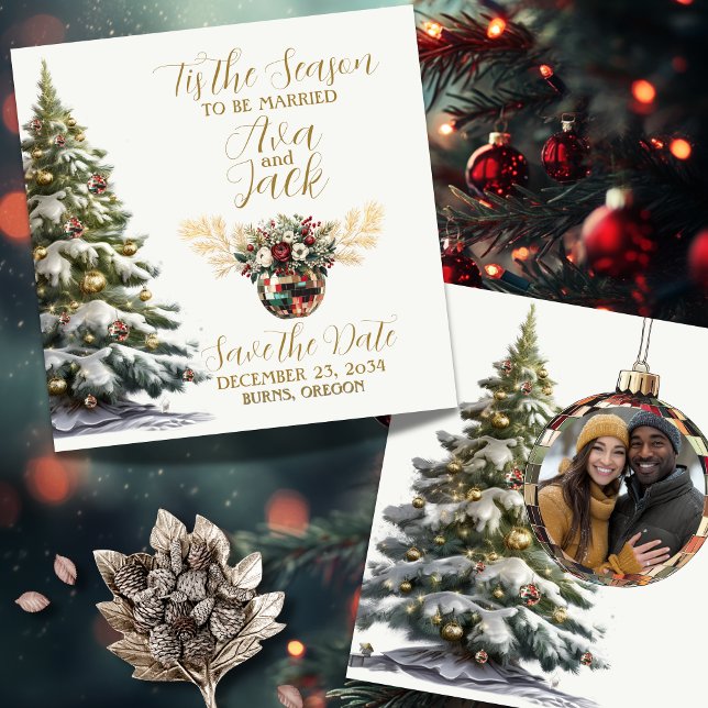 Save The Date Rouge Élégant & Vert C'est la Saison de se Marier (Tis the Season to Be Married Save the Date)