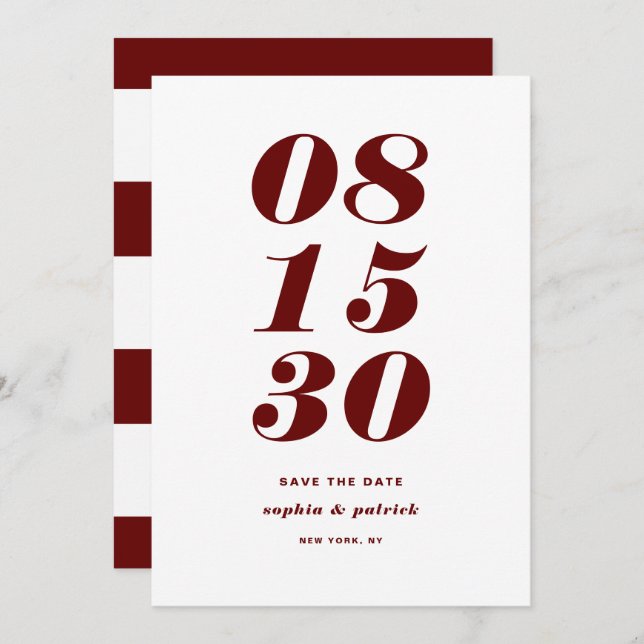 Save The Date Rouge et blanc Gras italique Typographie moderne (Devant / Derrière)