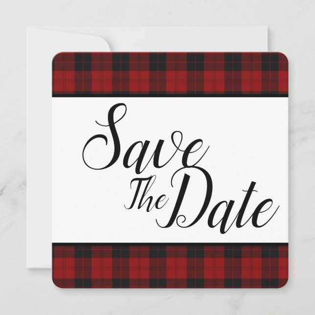 Save The Date Rouge et Noir à Carreaux Enregistrer La Date (Devant)