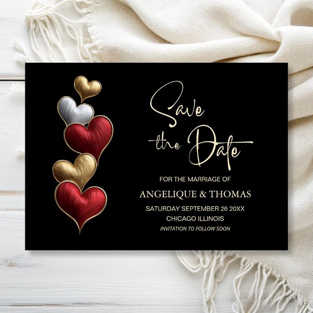 Save The Date Rouge et Or Cœurs Mariage Enregistrer la Date (Créateur téléchargé)