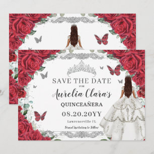 Save The Date Rouge Floral Blanc Gown Quinceanera Sweet sixteen