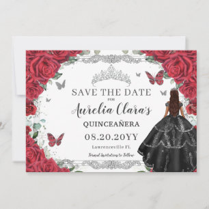 Save The Date Rouge Floral Noir Gown Quinceanera Sweet sixteen