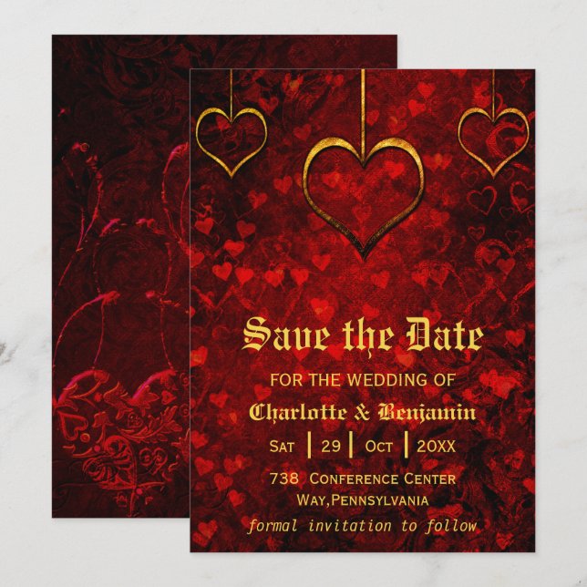 Save The Date Rouge gothique mariage date de sauvegarde (Devant / Derrière)