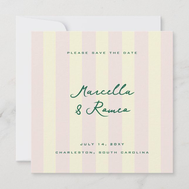 Save The Date Rouge Jaune Rayures Verticales Moderne Étape à fra (Devant)