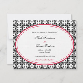 Save The Date Rouge noir dentelle ovale preppy mariage enregistr