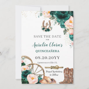 Save The Date Rouge rose émeraude Vert sauvage Ouest Quinceañera