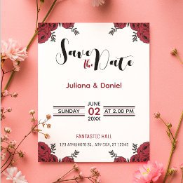 Save The Date Rouge Rose Floral thème Mariage