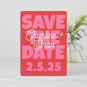 Save The Date Rouge Rose Funky Rétro Enregistrer la Date Qr code