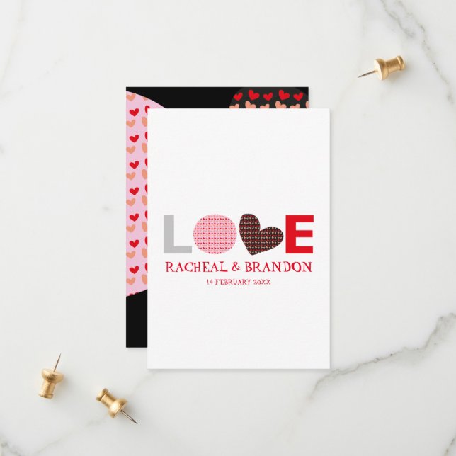 Save The Date rouge rose noir cœur lettre d'amour SAVE les dates (Devant/Arrière en situation)