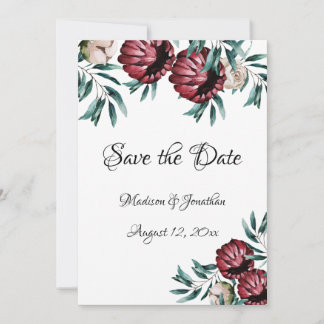 Save The Date Rouge Roses Floral Script élégant