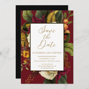 Save The Date Rouge rustique   Bouquet Floral Orange Enregistrer