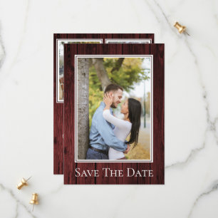 Save The Date Rouge Simple Rustique Photo Sauvegarder la Date