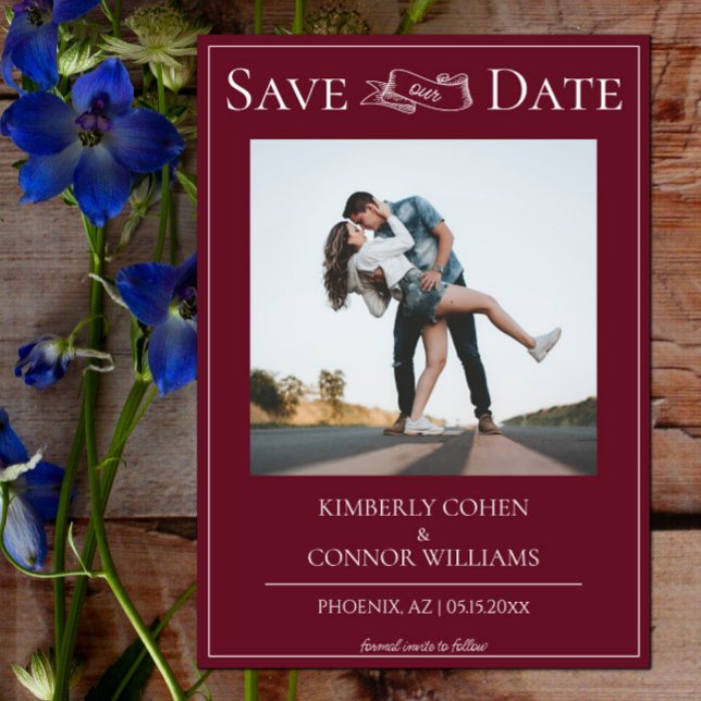 Save The Date Rouge Vin Moderne Photo Enregistrer la Date (Wine Red Modern Photo Save the Date)