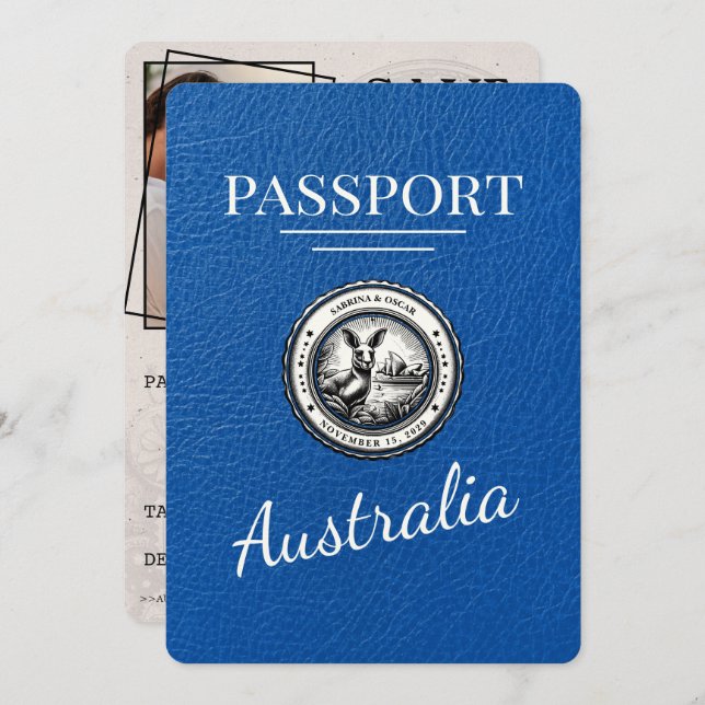 Save The Date Royal Blue Australia Passport Enregistrer La Date (Devant / Derrière)