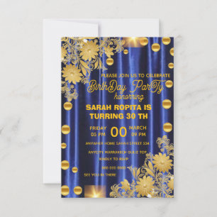 Save The Date Royal Blue Gold fête d'anniversaire Invitation, fe